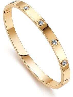 Elegant Gold Friendship Bangles | 18K Gold Plated Cubic Zirconia Bracelets for